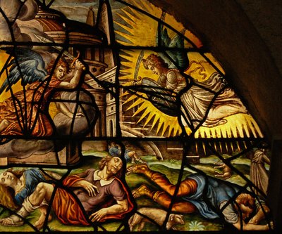 Raam in het Charnier (w.6) met het Pascha en de Engel des Doods door French School