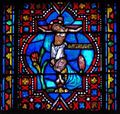 Raam n1-L met een scène uit het leven van St. Maria Magdalena - de heilige aan de voet van het kruis door French School