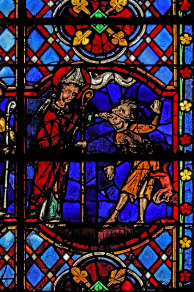 Raam met St. Martin die een duivel uitdrijft door French School