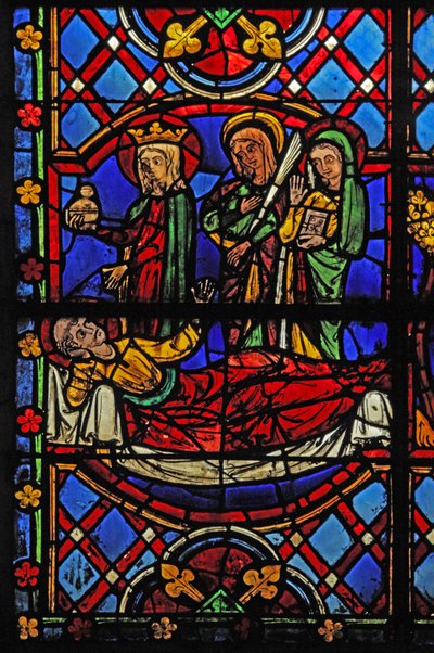 Raam met St. Martin met de Maagd Maria, St. Agnes en St. Thecle door French School
