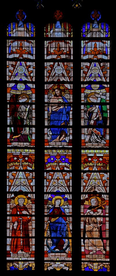 Raam w0 met Christus en vijf heiligen waaronder Sint Helena door French School