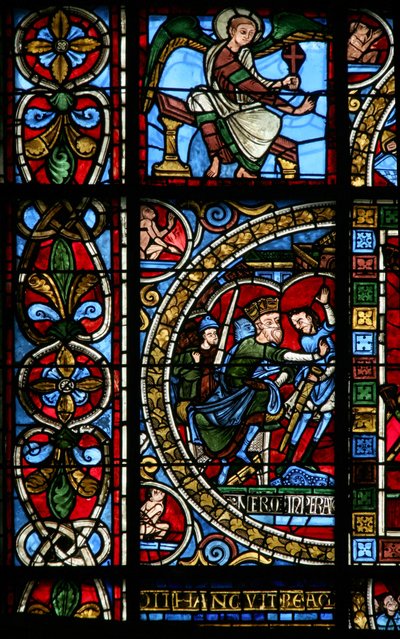 Ruit w0 met Nero die de marteldood van St. Petrus en St. Paulus beveelt door French School