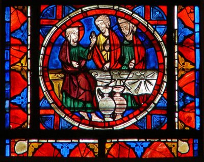 Ruit w109 met een scène uit het leven van St. Maria Magdalena - bij de maaltijd bij Simon door French School