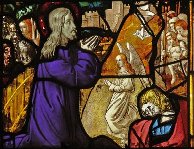 Raam w10 met Christus in Gethsemane door French School