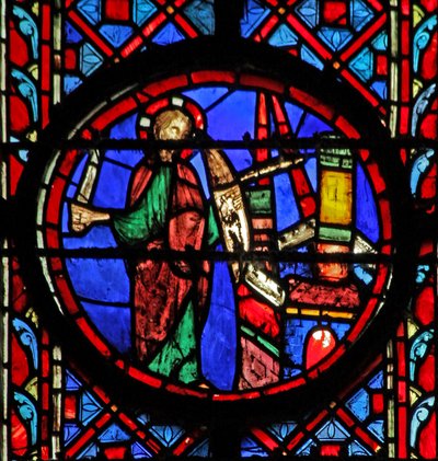 Een boze God met zwaard bij de stad door French School