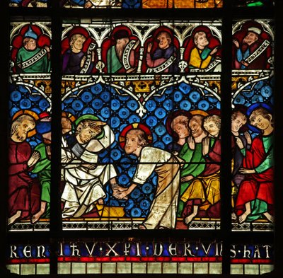 Raam w12 met Christus die de voeten van zijn discipelen wast door French School