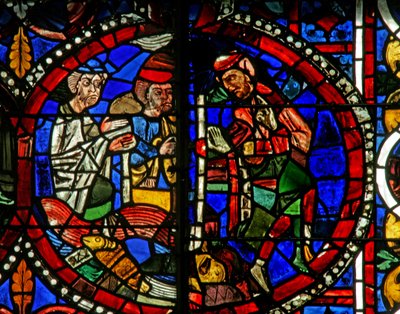 Ruit w13-L met een scène uit Exodus? door French School