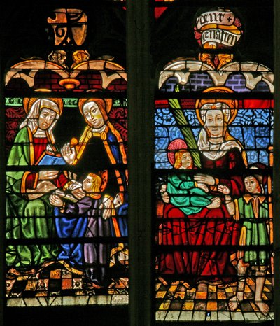 Raam w132 met Maria Salome? St. Anna, Maria en Christus door French School