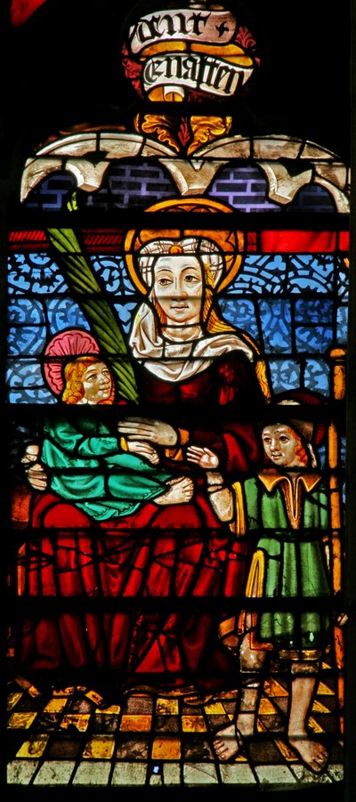 Raam w132 met St. Anna, Maria en Christus door French School