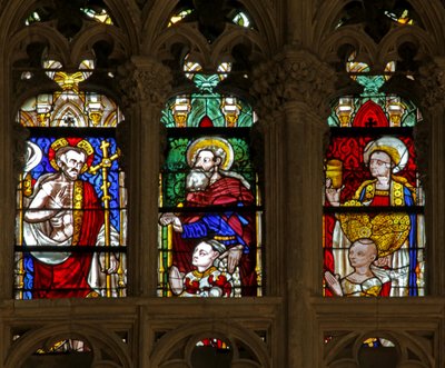 Raam met St. Mary Magdalene, Christus en St. Anthony door French School