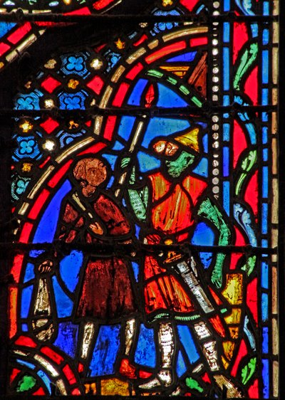 Raam w14 Davids steen raakt Goliath I Sam XVII 41-49 door French School
