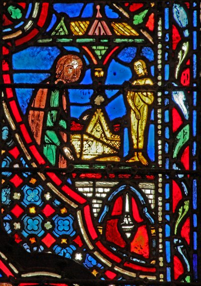 Raam w14 de Ark van het Verbond in de Dagon tempel (en afgodsbeeld) I Sam V 2 door French School