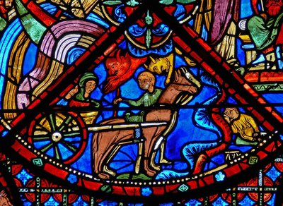 Raam w15 met het verhaal van de relieken van St. Stefanus: duivels bemoeien zich met het transport van de relieken door French School