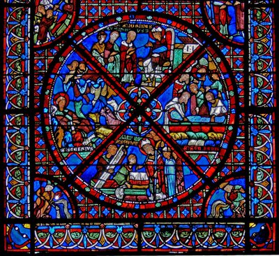 Raam w15 met het verhaal van de relieken van St. Stefanus: het onderste deel van het raam door French School