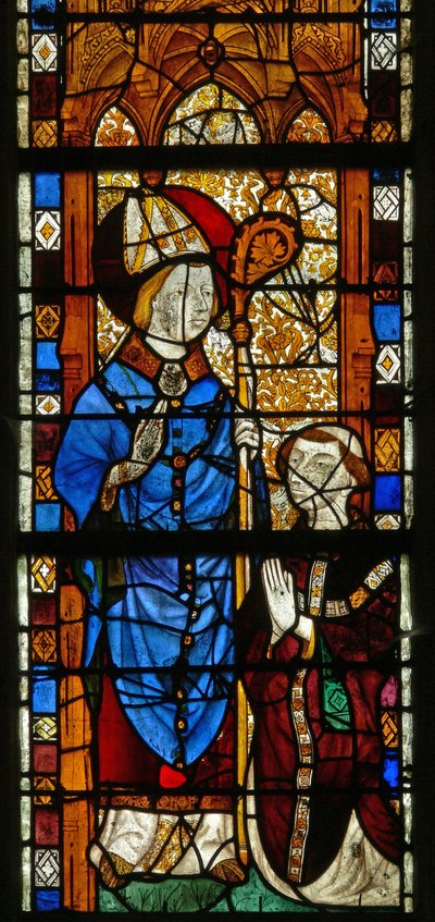 Raam w17 met St. Nicolaas en de schenker Oudin de Troyes door French School