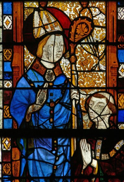 Raam w17 met St. Nicolaas en de schenker Oudin de Troyes door French School