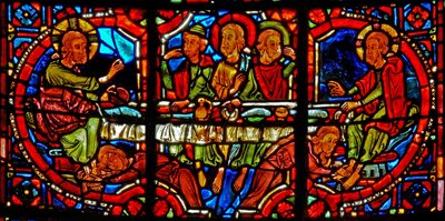 Raam w17 met een scène uit het leven van St. Maria Magdalena - de heilige wast de voeten van Christus door French School