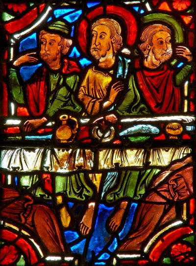Raam w17 met een scène uit het leven van St. Maria Magdalena - de heilige wast de voeten van Christus door French School