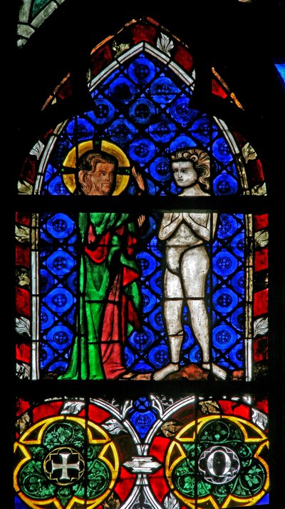 Venster w17 met de schepping van Adam door French School