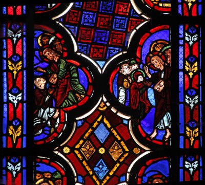 Raam w1 met Christus die zegt Ik ben de Opstanding en het Leven door French School