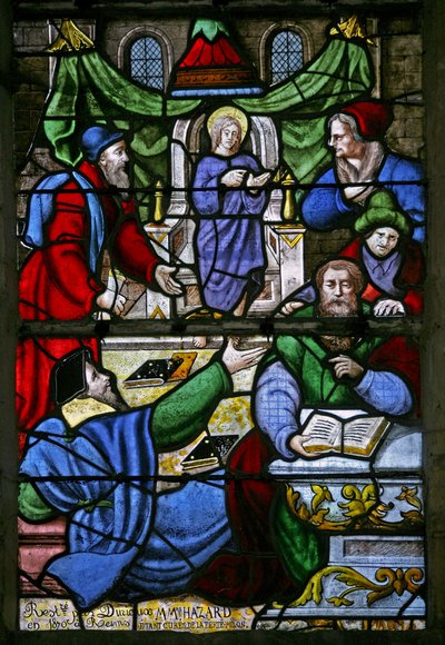 Raam met Christus met de dokters in de tempel door French School