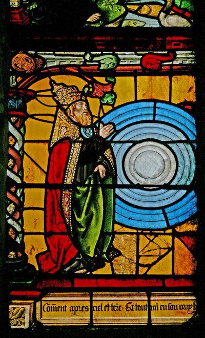 Raam w1 met God de Schepper die de Hemel en de Aarde schept door French School
