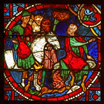 Ruit w1 met St. Paulus als Saul bij de marteldood van Stefanus door French School