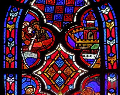Raam w1 met een scène uit het leven van St. Maria Magdalena - de heilige reist naar Marseille door French School