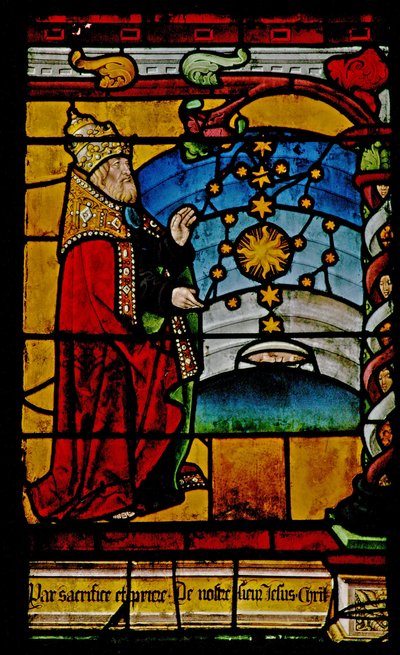 Raam w1 met de schepping van de zon, maan en sterren door French School
