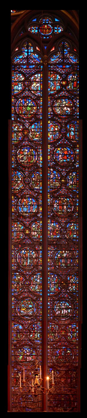 Raam w1 het Boek Genesis: zeer weinig van de panelen zijn origineel door French School