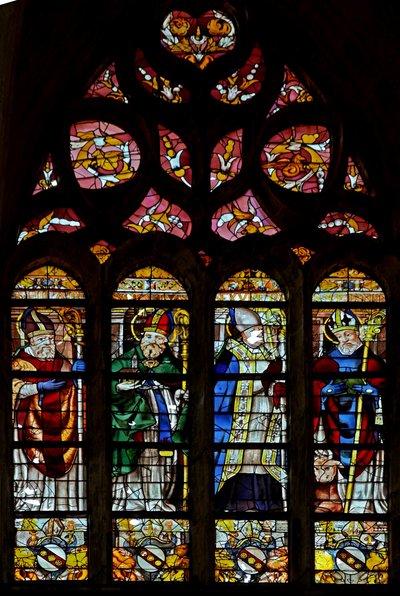 Raam w203 met Sint Hilarire, een onbekende heilige, Sint Exupery, Sint Sernin door French School