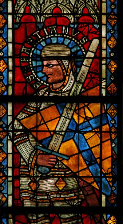 Raam w203 met afbeelding van St. Sebastianus door French School