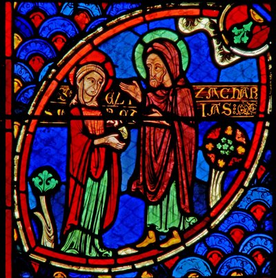 Raam w20 met Zacharias en Elizabeth, de ouders van St. Johannes de Doper door French School