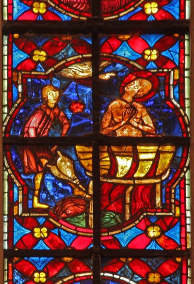 Een scène uit de legende van St. Johannes: de heilige wordt in kokende olie gedompeld door French School
