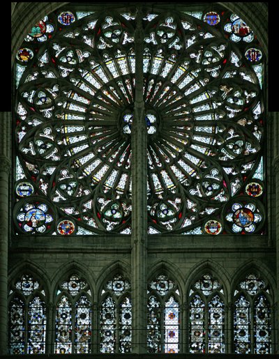 Raam w219 met de Evangelisten en grisaille (roosvenster - intern) door French School