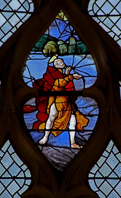 Ramen w21 met Christus die St. Petrus laat lopen op water (detail) door French School