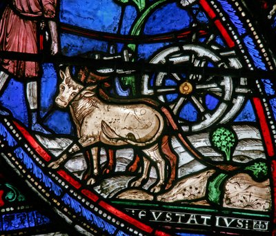 Raam w21 met een scène uit het leven van St. Eustache: hij bewerkt het land door French School