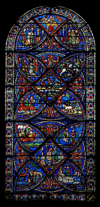 Raam w21 met scènes uit het leven van St. Eustache door French School