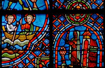 Raam w23 met St. Julian Hospitalier die elke nacht Christus aan de andere kant van de rivier ontmoet door French School