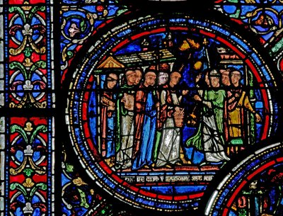 Raam w23 met St. Thomas Becket ontvangen door de monniken in Canterbury door French School