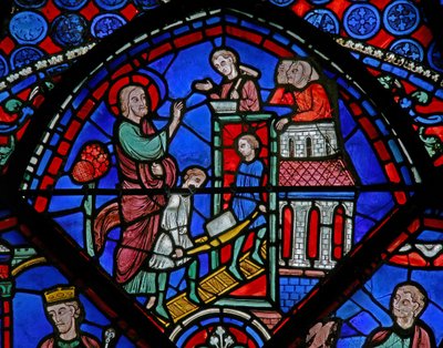 Raam w23 met een scène uit het leven van St. Thomas: de heilige bouwt een kerk door French School