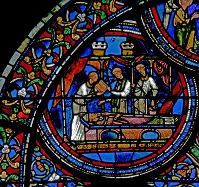 Raam w23 met de begrafenis van St. Thomas Becket door French School