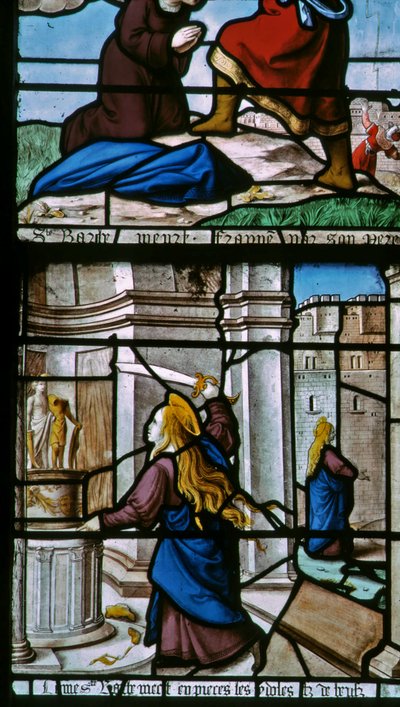 Raam w29 met St. Barbara vernietigt de afgoden door French School