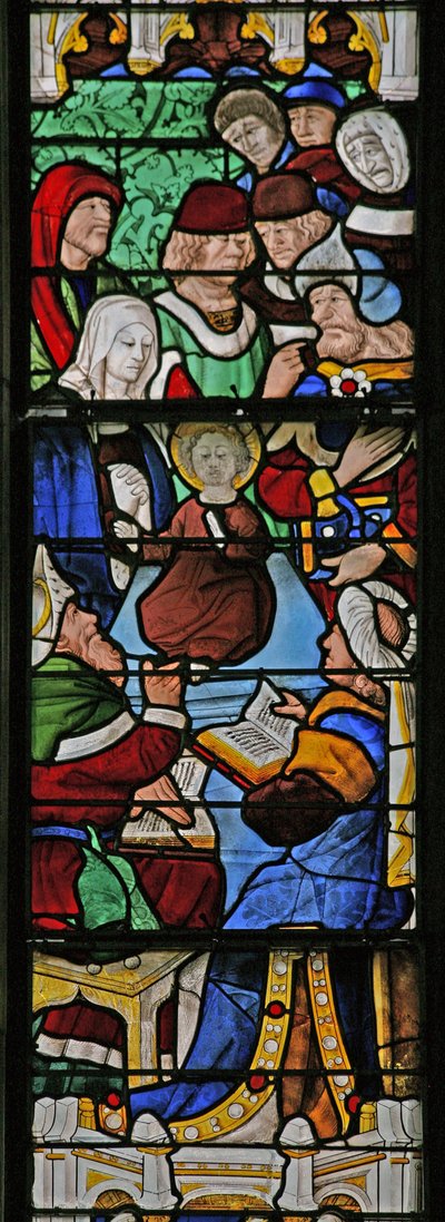 Raam w2 met Christus met de Dokters in de Tempel door French School