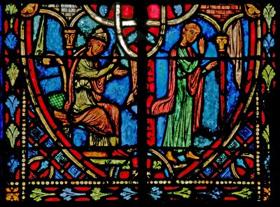 Raam w2 met een scène uit het verhaal van Theophilus (modern) door French School