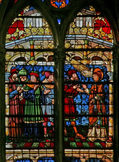 Raam w32 met St. Stefanus in discussie met de wetgeleerden door French School