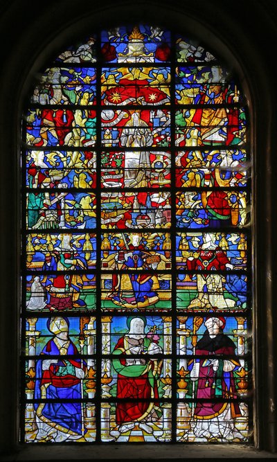 Raam w32 met de Litanie van de Maagd en St. Lubin, St. Johannes de Doper en St. Maur door French School