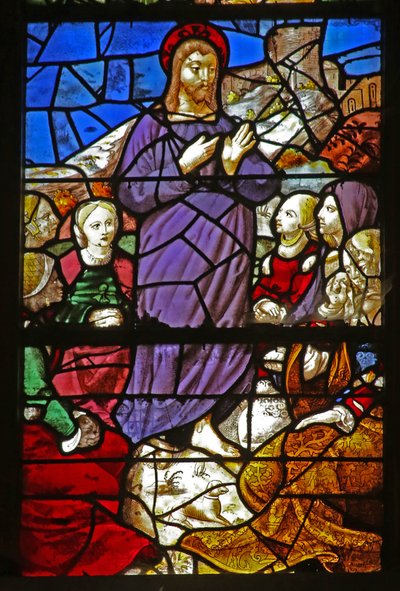 Raam w38 met Christus die predikt door French School