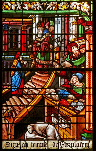 Raam w38 met een scène uit het leven van de Maagd Maria: haar presentatie in de tempel door French School