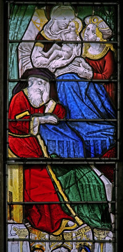 Raam w3 met een scène uit het Leven van de Maagd Maria - haar geboorte; Joachim slaapt door French School